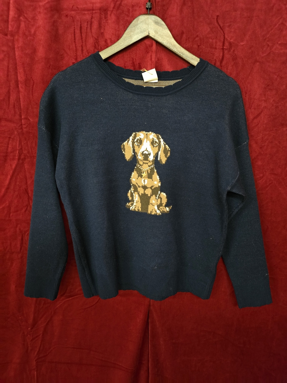 Nikka K Navy Knit Sweater with Dachshund Motif